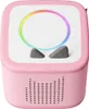 A pink Toniebox starter set with a multicolor light ring and gray buttons, set against a white background. Produktbild-Vorschau