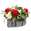 Künstliches Grabgesteck Friedhofsblumen im Holz Topf mit Produktbild-Vorschau 1
