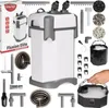 A collage of an aquarium filter and its accessories, with a focus on the main filter unit. Podgląd zdjęcia produktu
