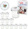 A set of glass jars with lids, a plate, and a recipe book, all with a Christmas theme. Produktbild-Vorschau