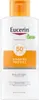 A white bottle of Eucerin sun lotion with an orange cap. Voir les images du produit