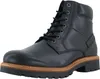 A black leather boot with a brown sole and black laces is shown against a white background. Produktbild-Vorschau
