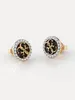 A pair of gold and black stud earrings with clear stones. Náhľad obrázku produktu