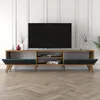 A TV stand with a television on top, in a room with white paneled walls and a wooden floor. Produktbild-Vorschau