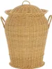 A round wicker laundry basket with a lid and handles. Produktbild-Vorschau