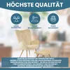 A beige armchair and ottoman are shown with marketing text and icons highlighting quality features. Náhled obrázku produktu