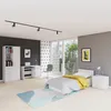 A bedroom scene with a bed, desk, chair, and bookshelf. Náhľad obrázku produktu