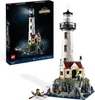 A LEGO Ideas motorized lighthouse set is displayed next to its packaging. Produktbild-Vorschau