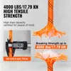 A close-up of an orange rope being tested for strength, with text overlays describing its specifications. Anteprima dell’immagine prodotto