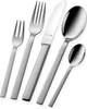 A set of stainless steel cutlery, including forks, a knife, and spoons, arranged on a white background. Anteprima dell’immagine prodotto