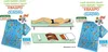 Collage showing a person using a massage mat, product details, and the massage mat itself. Produktbild-Vorschau