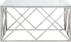 A silver metal and clear glass coffee table with a geometric base. Produktbild-Vorschau