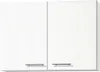 A white wall cabinet with two doors and silver handles. Produktbild-Vorschau