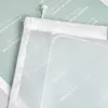 Close-up of a white sheer curtain with text printed on it. Produktbild-Vorschau