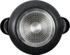 The bottom view of a black couscous pot with a speckled finish and a silver, perforated base. Produktbild-Vorschau