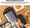 A portable range hood positioned over a grill with food, with text overlays. Produktbild-Vorschau