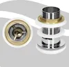 Two views of a sink drain assembly, one from the top and one from the side, against a gradient background. Náhled obrázku produktu