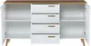 An open view of a white and brown sideboard with four drawers and two cabinet doors, set against a white background. Náhled obrázku produktu