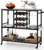 A bar cart filled with wine bottles, glasses, and other bar accessories. Podgląd zdjęcia produktu