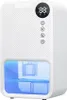 A white electric dehumidifier with a digital display and blue water reservoir. Produktbild-Vorschau