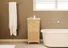 A bathroom scene with a bathtub, a wooden dresser, and a towel. Produktbild-Vorschau