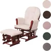 A cream-colored glider chair and ottoman with a dark wood frame, shown against a white background. Several color swatches are displayed on the right side of the image. Voir les images du produit