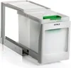 A white pull-out waste sorting system with a green insert, mounted on a gray metal sliding mechanism. Produktbild-Vorschau