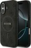 A black phone case with a repeating GUESS logo pattern and the GUESS brand name is shown next to a smartphone. Podgląd zdjęcia produktu