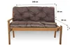 A brown garden bench cushion on a wooden bench, with dimensions indicated by text overlays. Podgląd zdjęcia produktu