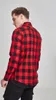 A man wearing a red and black checkered flannel shirt, viewed from the back. Produktbild-Vorschau