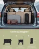 The image shows the interior of a car trunk with luggage, and below it, a three-step illustration of how to fold a handcart. Produktbild-Vorschau