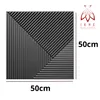 A 3D wall panel with a geometric ribbed pattern, shown on a white background with dimensions and a logo. Produktbild-Vorschau