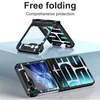 A product image showing a phone case for a foldable phone, displayed in two configurations: open and closed. Produktbild-Vorschau