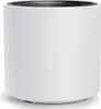 A white cylindrical planter with a black rim is shown against a white background. Produktbild-Vorschau