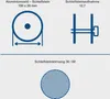 Diagrams and text describing the specifications of a grinding stone. Náhľad obrázku produktu