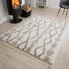 Tapis Salon Chambre Crème Gris Tapis à poils longs Franges Voir les images du produit 1
