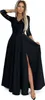 A woman wearing a black formal dress with a thigh-high slit. Anteprima dell’immagine prodotto