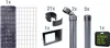 A collection of components for a garden fence, including a roll of wire mesh, posts, connectors, and a cap. Produktbild-Vorschau
