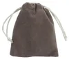 A gray drawstring pouch is shown against a white background. Produktbild-Vorschau