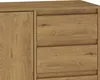 A close-up view of a wooden sideboard with drawers and a door. Voir les images du produit