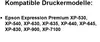A list of compatible printer models for a product. Voir les images du produit