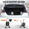 A collage showing a beach cart in a car trunk and its features. Produktbild-Vorschau