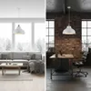 A split image showing a living room with a sofa and a home office with a desk. Produktbild-Vorschau