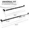 Two telescopic car clothes hangers are shown, one extended and one retracted, with measurements and feature indicators. Produktbild-Vorschau