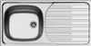 A top-down view of a stainless steel kitchen sink with a drainboard. Produktbild-Vorschau