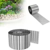 A roll of silver corrugated garden edging is shown against a white background, with a blurred image of a garden bed in the upper left corner. Produktbild-Vorschau