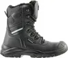A black work boot with fur lining is shown against a white background. Produktbild-Vorschau