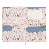 An open notebook with a decorative cover depicting a park scene with people and trees. Produktbild-Vorschau