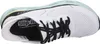 A top-down view of a white Skechers slip-on sneaker with black laces and mint green accents. Voir les images du produit