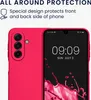 A pink phone case is shown next to a phone displaying the time and date. Produktbild-Vorschau